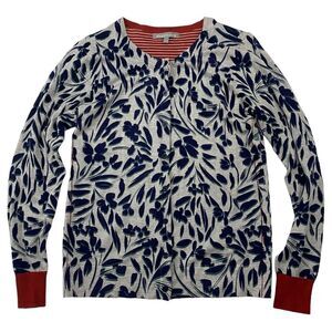 Daniel Rainn Gray Navy Blue Rust Floral Cardigan Sweater Button Long Sleeve Sz S